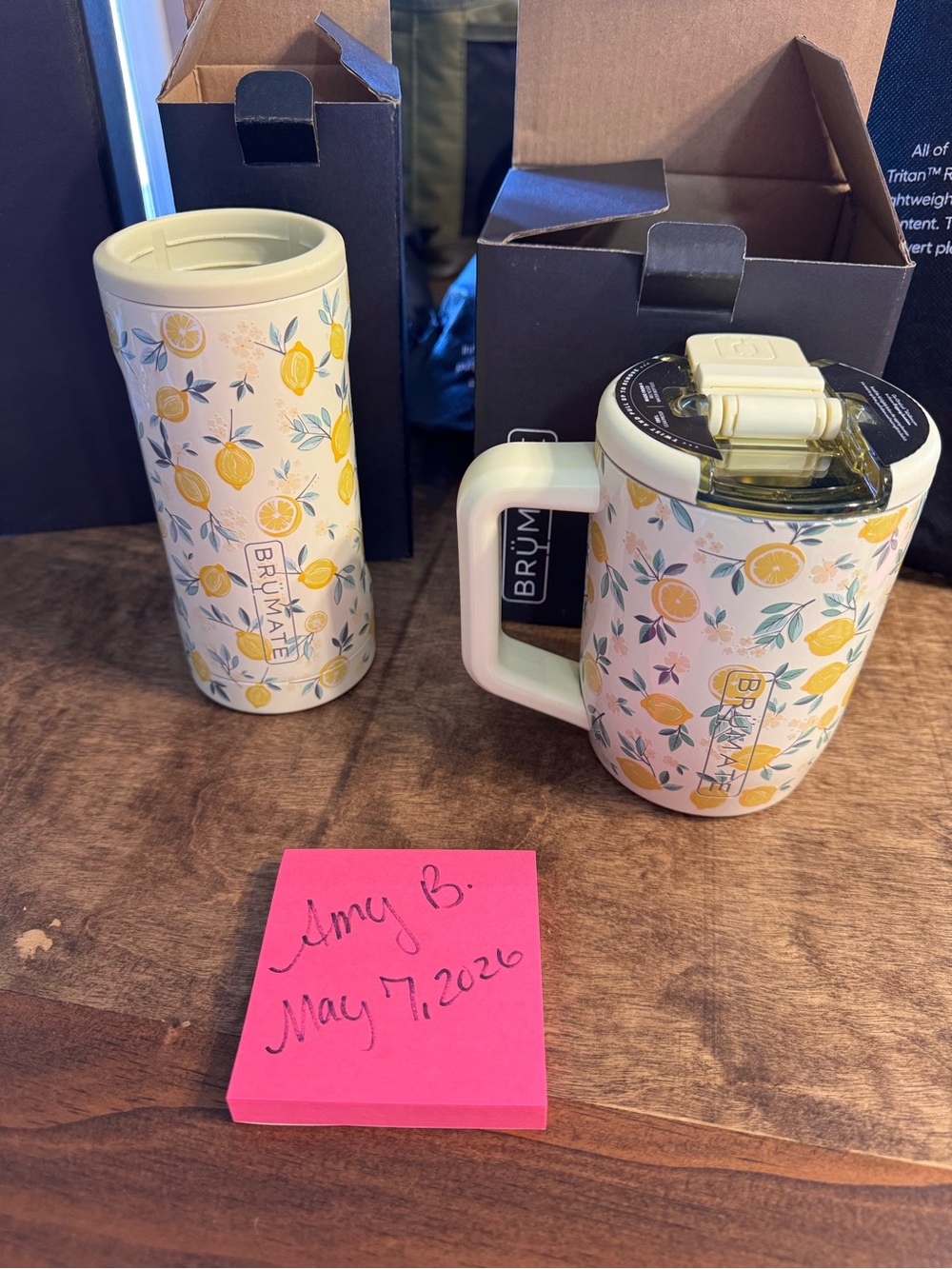 Brumate Lemon Print Insulated Travel Tumbler & Mug Set - Pale Yellow